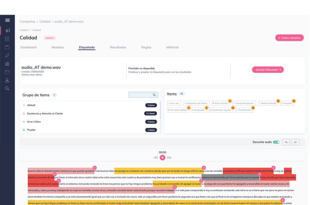 Cuadro de mando de herramienta de IA conversacional para mejorar la experiencia del cliente en el call center